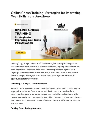 Online Chess Training Strategies for Improving Your Skills from Anywhere