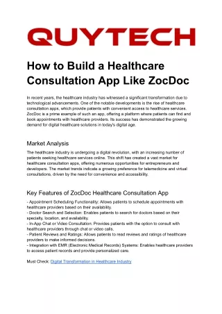 How to Build a Healthcare Consultation App Like ZocDoc