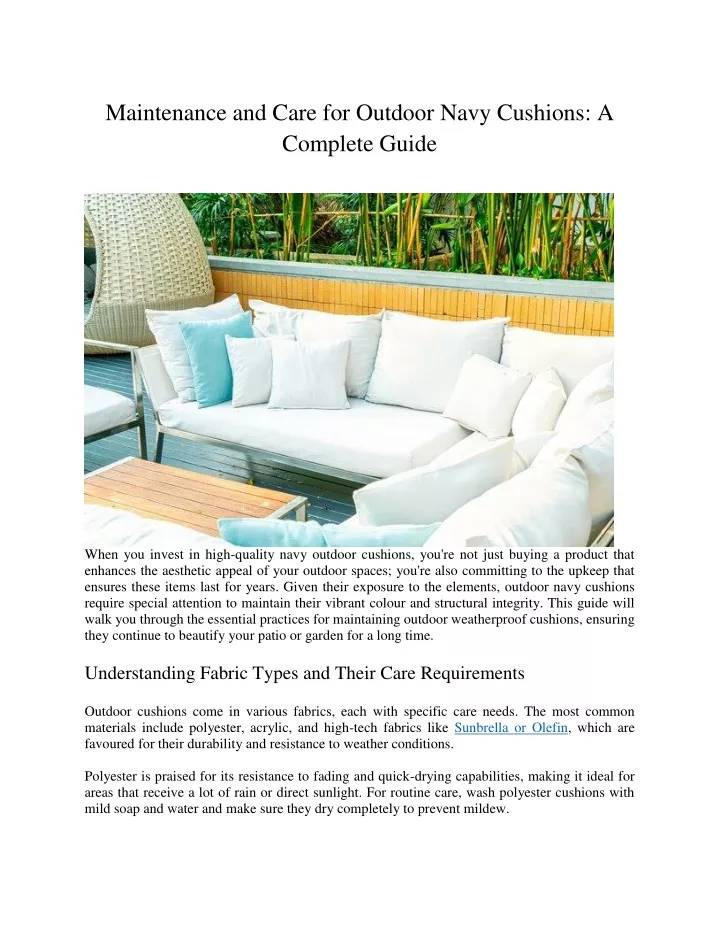 maintenance and care for outdoor navy cushions