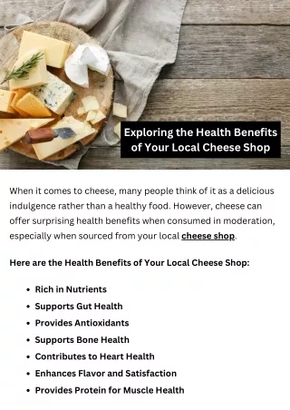 Exploring the Health Benefits of Your Local Cheese Shop