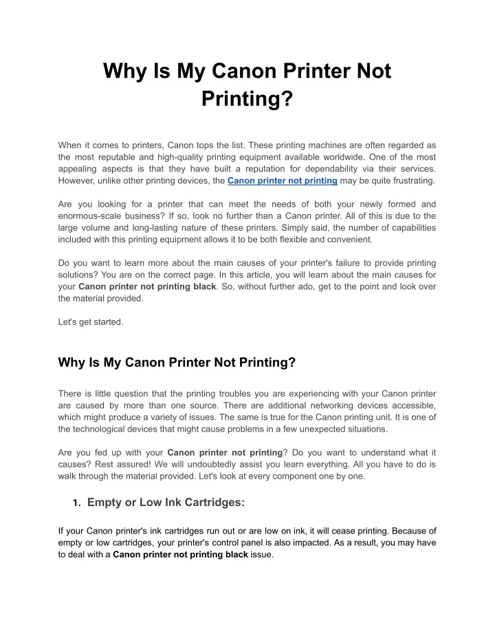 why is my canon printer not printing
