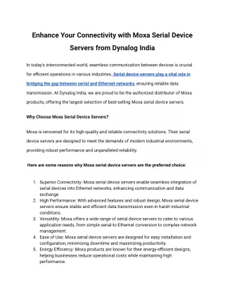 Enhance Your Connectivity with Moxa Serial Device Servers from Dynalog India