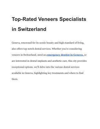 Top-Rated Veneers Specialists in Switzerland