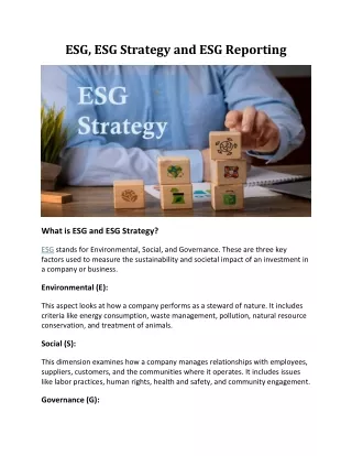 ESG, ESG Strategy and ESG Reporting