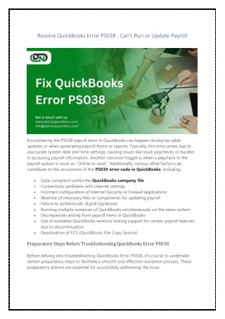 Resolve QuickBooks Error PS038