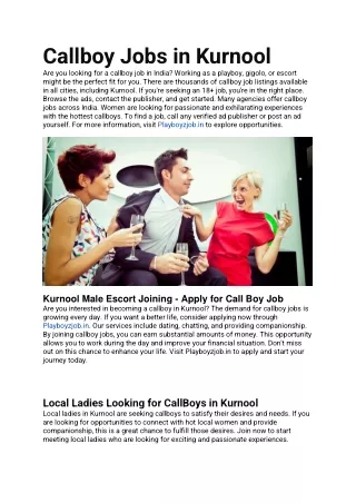 Callboy Jobs in Kurnool, Pune, Jangaon