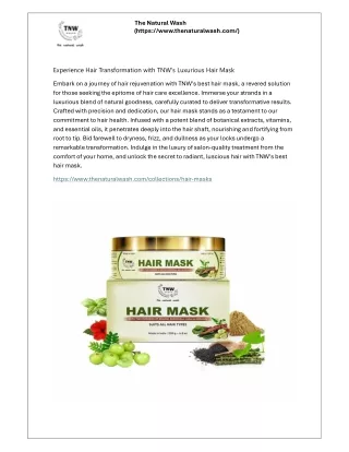 Experience Hair Transformation with TNW's Luxurious Hair Mask