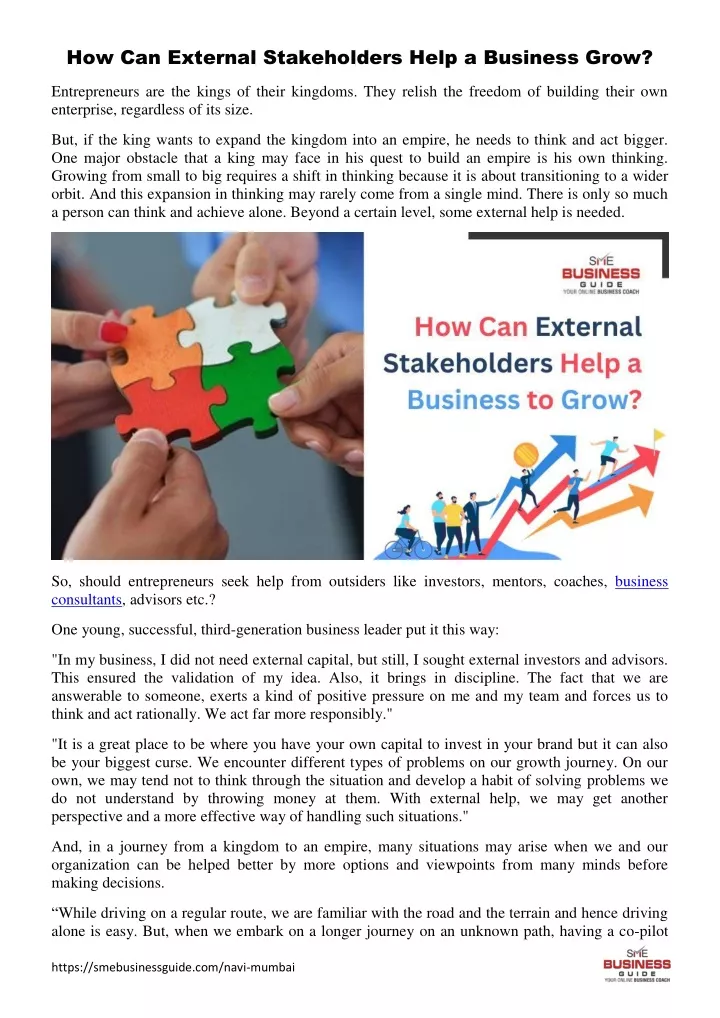 how can external stakeholders help a business grow