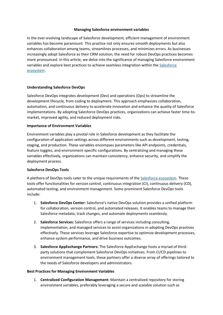 managing salesforce environment variables