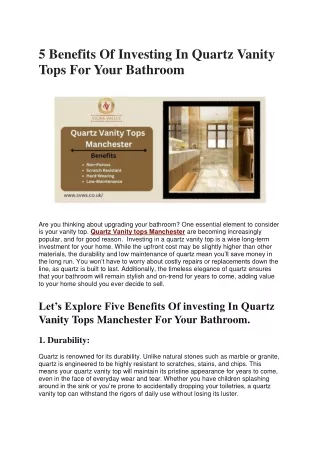 5 Benefits Of Investing In Quartz Vanity Tops For Your Bathroom