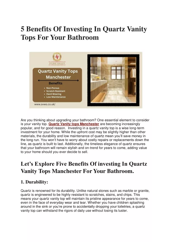 5 benefits of investing in quartz vanity tops