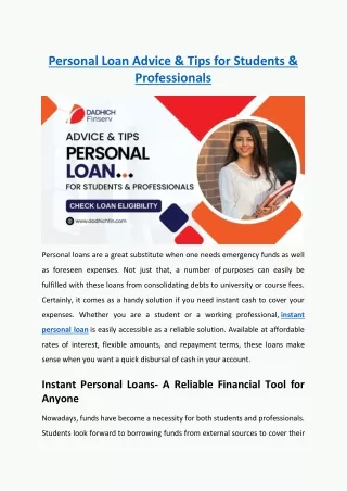 Personal Loan Advice & Tips for Students & Professionals