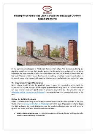 Revamp Your Home: The Ultimate Guide to Pittsburgh Chimney Repair and More!