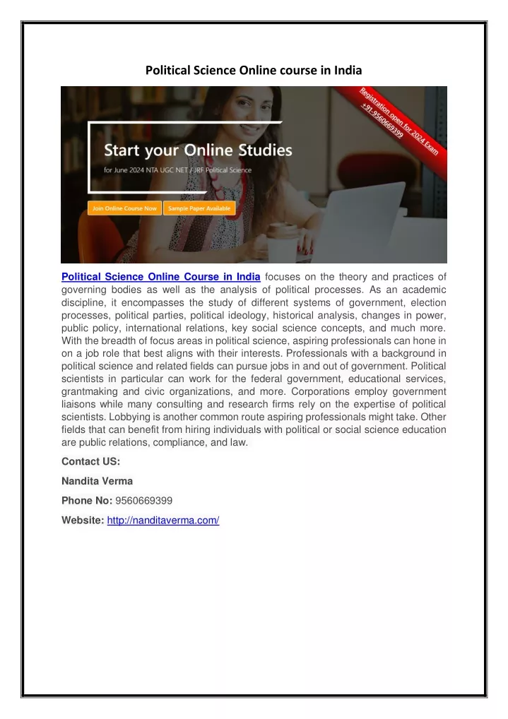 political science online course in india