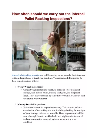 How often should we carry out the internal Pallet Racking Inspections