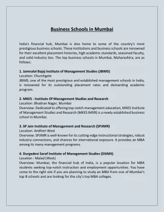 Business Schools in Mumbai