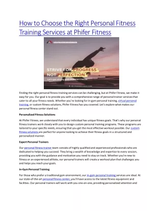 How to Choose the Right Personal Fitness Training Services at Phifer Fitness