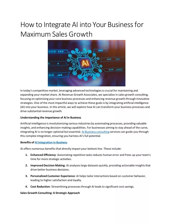 how to integrate ai into your business for maximum sales growth