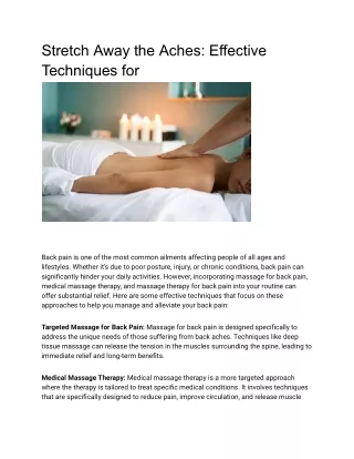 Relieve Back Pain with Effective Massage Techniques