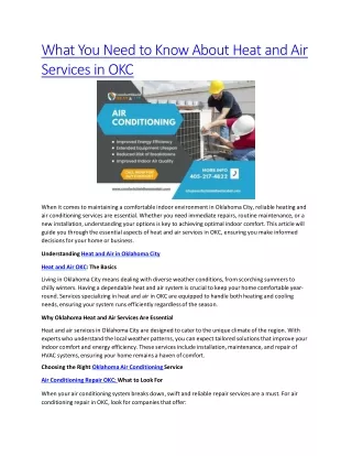 What You Need to Know About Heat and Air Services in OKC