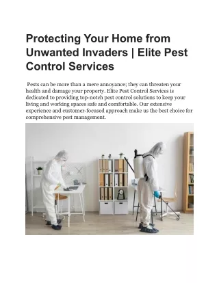 Protect Your Home with Elite Pest Control Services