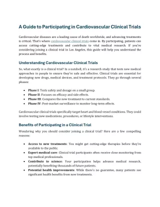 A Guide to Participating in Cardiovascular Clinical Trials