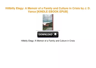 Hillbilly Elegy: A Memoir of a Family and Culture in Crisis by J. D. Vance [KINDLE EBOOK