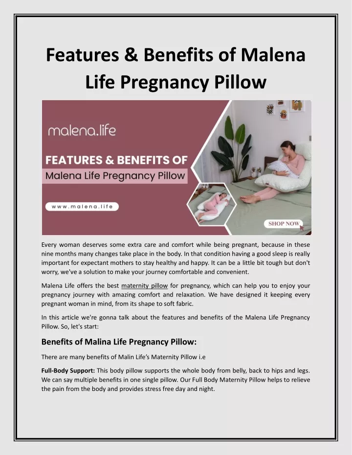 features benefits of malena life pregnancy pillow