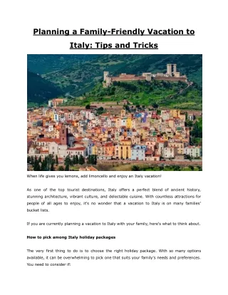 Planning a Family-Friendly Vacation to Italy - Tips and Tricks