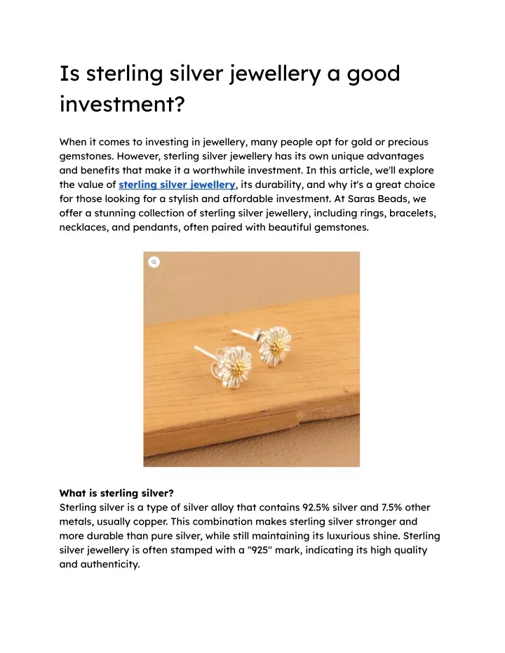 is sterling silver jewellery a good investment