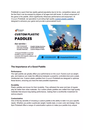 High-Quality Custom Plastic Paddles | Dropspin PickleBall