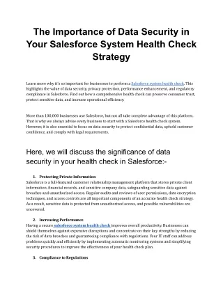 The importance of Data Security for Your Strategy of Salesforce System Health Checks