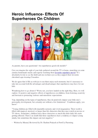 Heroic Influence- Effects Of Superheroes On Children