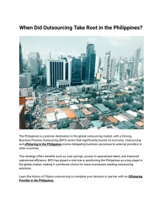 When Did Outsourcing Take Root in the Philippines