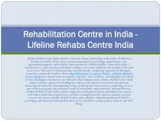 Rehabilitation Centre in India - Lifeline Rehabs Centre