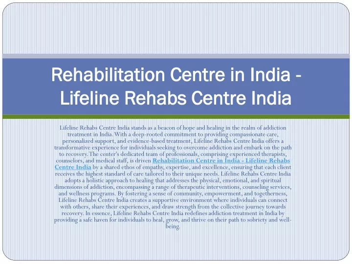 rehabilitation centre in india lifeline rehabs centre india