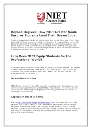 Beyond Degrees How NIET Greater Noida Ensures Students Land Their Dream Jobs