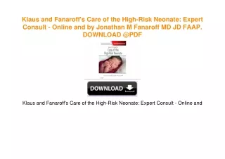 Klaus and Fanaroff's Care of the High-Risk Neonate: Expert Consult - Online and by
