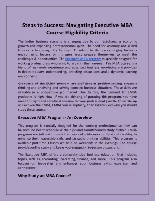 Steps to Success Navigating Executive MBA Course Eligibility Criteria