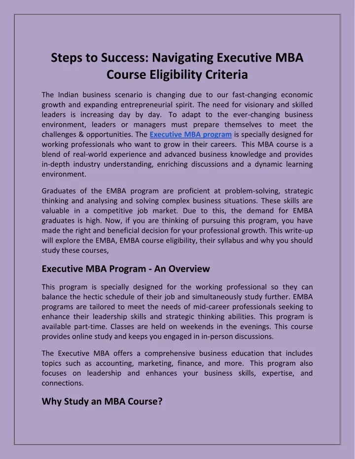 steps to success navigating executive mba course