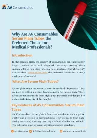 Why Are AV Consumables' Serum Plain Tubes the Preferred Choice for Medical Professionals