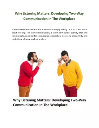 Why Listening Matters: Developing Two-Way Communication In The Workplace