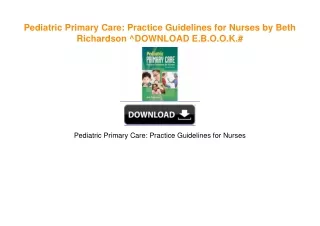 Pediatric Primary Care: Practice Guidelines for Nurses by Beth Richardson ^DOWNLOAD