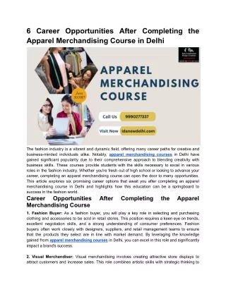 6 Career Opportunities After Completing the Apparel Merchandising Course in Delhi