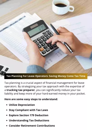 Tax Planning For Lease Operators: Saving Money Come Tax Time