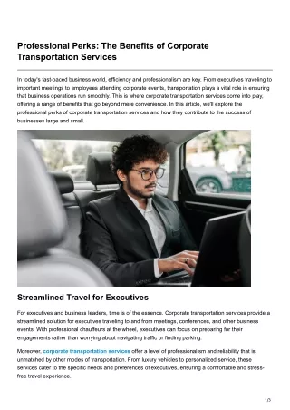 Professional Perks The Benefits of Corporate Transportation Services