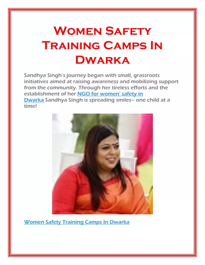 women safety training camps in dwarka