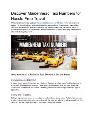 Discover Maidenhead Taxi Numbers for Hassle-Free Travel