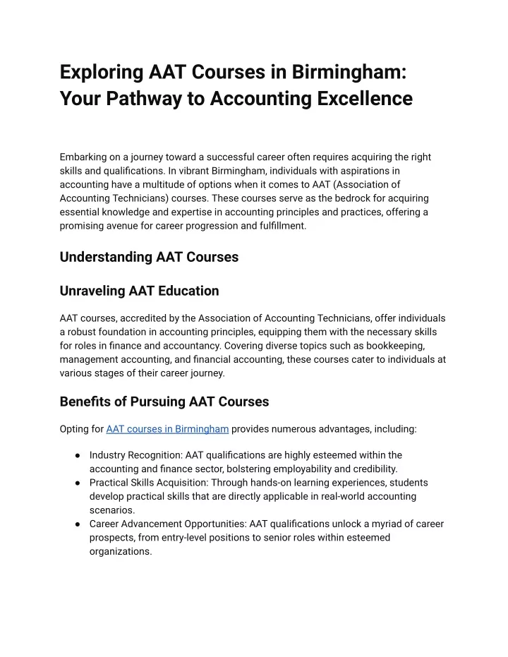 exploring aat courses in birmingham your pathway