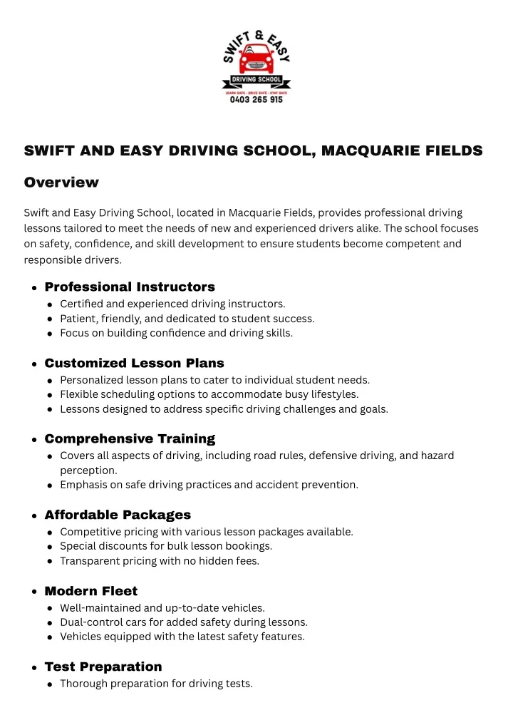 swift and easy driving school macquarie fields